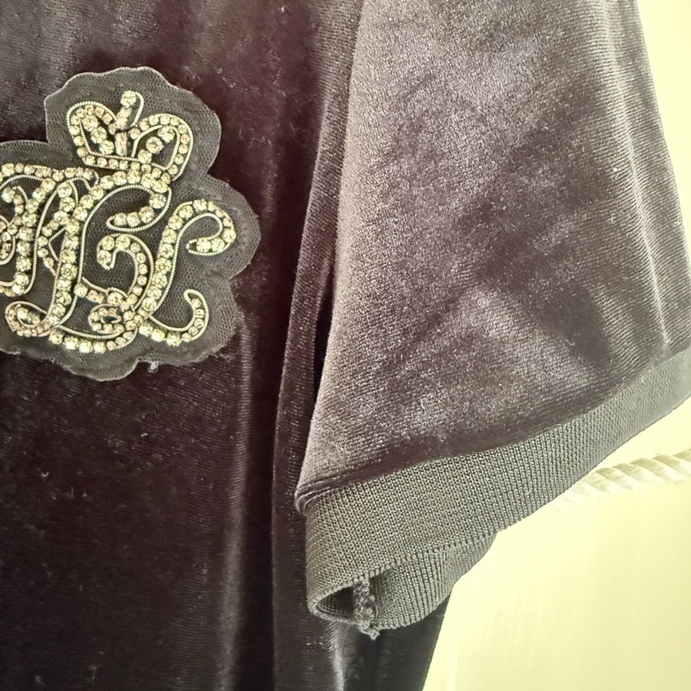Ralph Lauren Black Velvet Polo with Embroidered Rhinestone's  Logo - size M - Picture 8 of 9